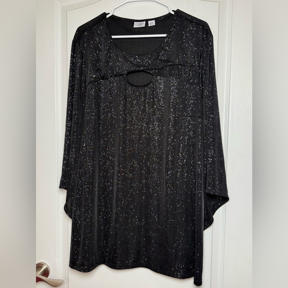 Cato Black Sparkle Keyhole Blouse - Picture 1 of 8